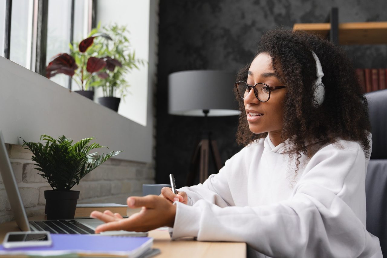 Videocall Conference Homeschooling E Learning On Distance Using Laptop Writing Homework Assignment